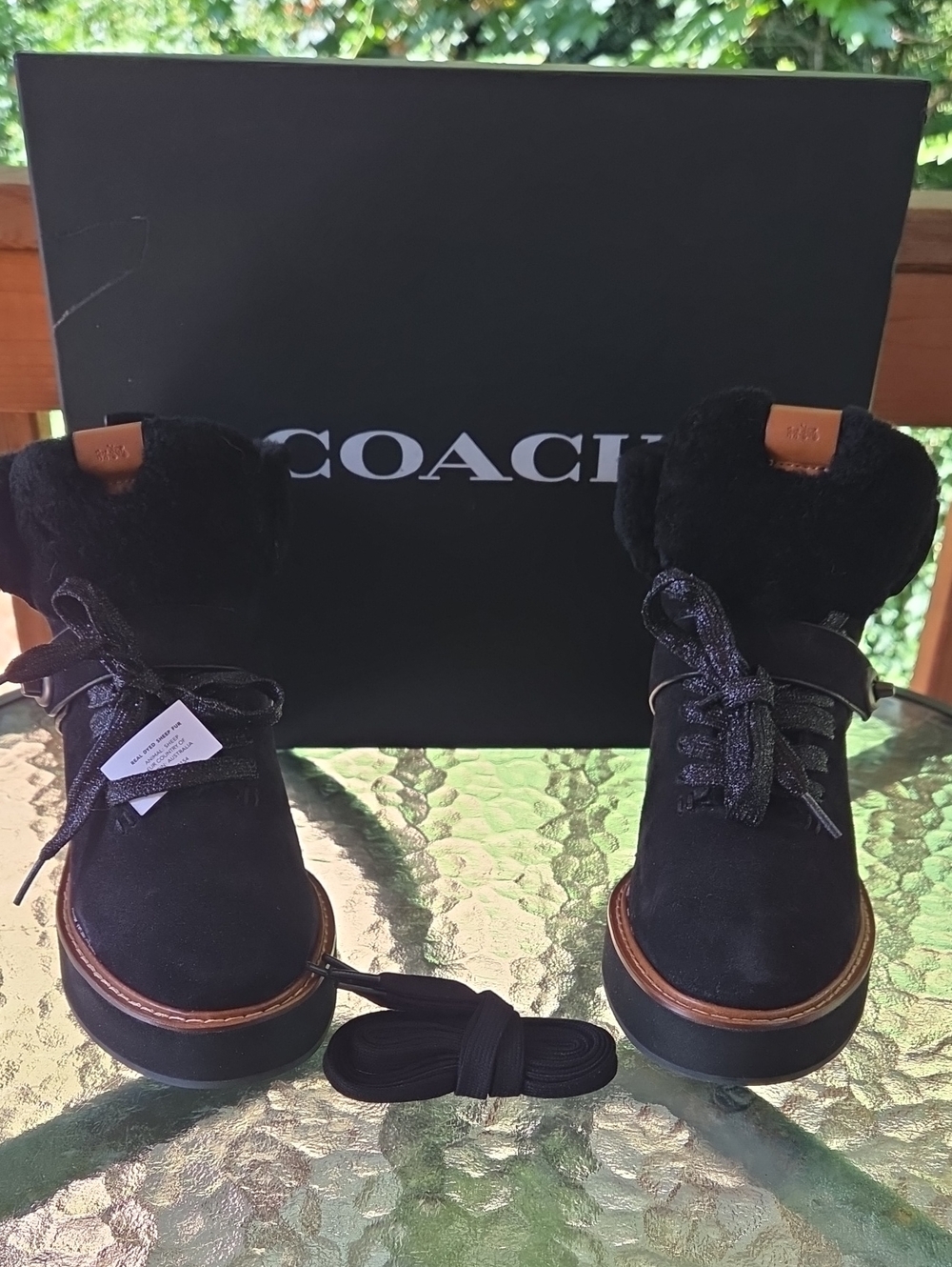 NIB Womens 8.5 B COACH Urban Hiker Black Suede Boots.